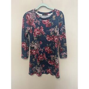 Potters Pot Womens Navy Blue Floral Long Sleeve Mini Dress Size‎ S
